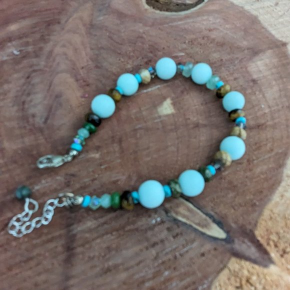 SALE!  Sterling Beaded Amazonite Bracelet New - Picture 3 of 7